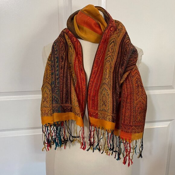 Fall Tone Striped Oversized Pashmina Scarf - Picture 1 of 7